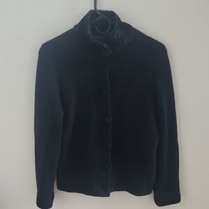 Lauren Ralph Lauren Black Textured Button Up Sweater